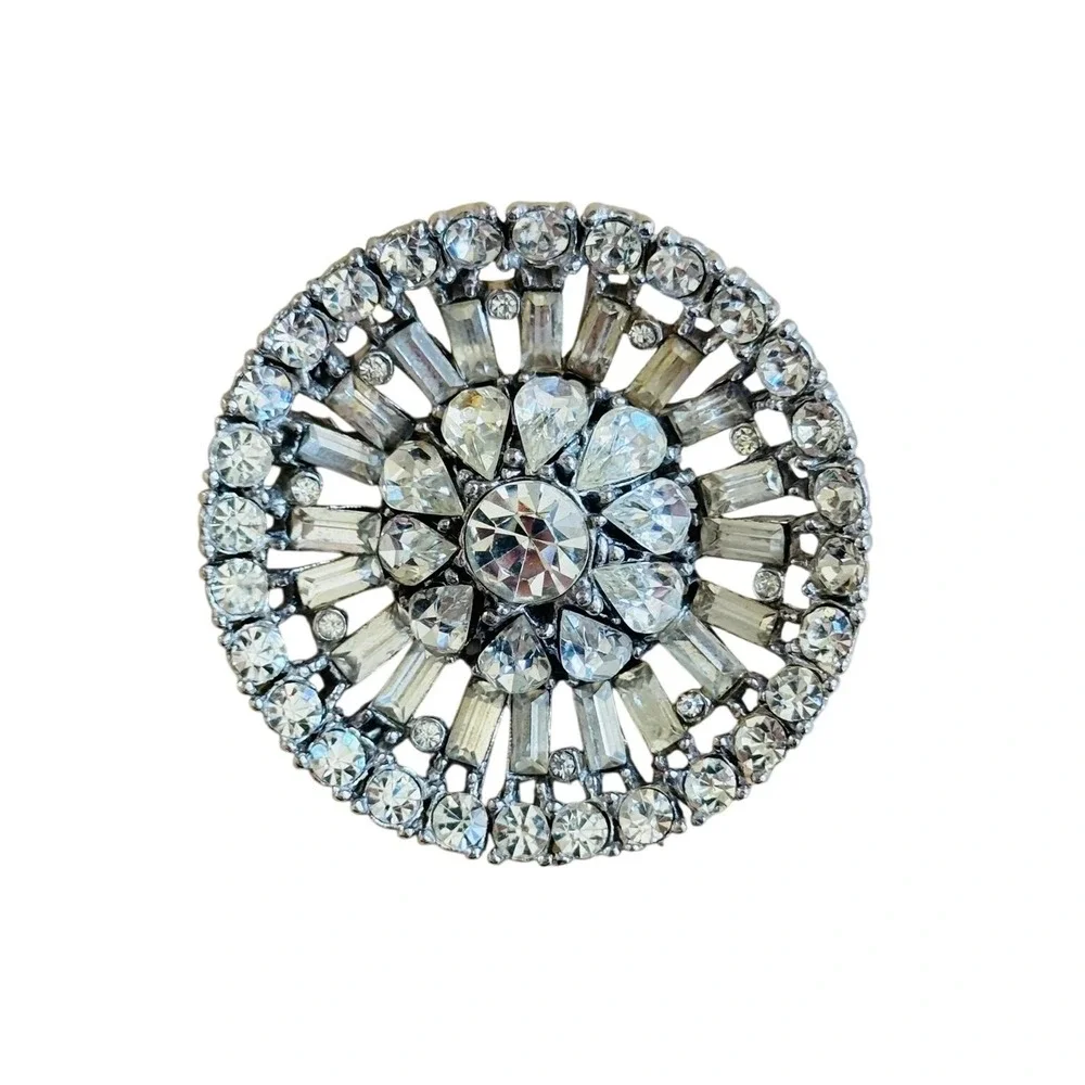 VTG Art Deco Reinad Brooch Pin Crystal Baguettes‎ Marquise Jeweled Retro Silver